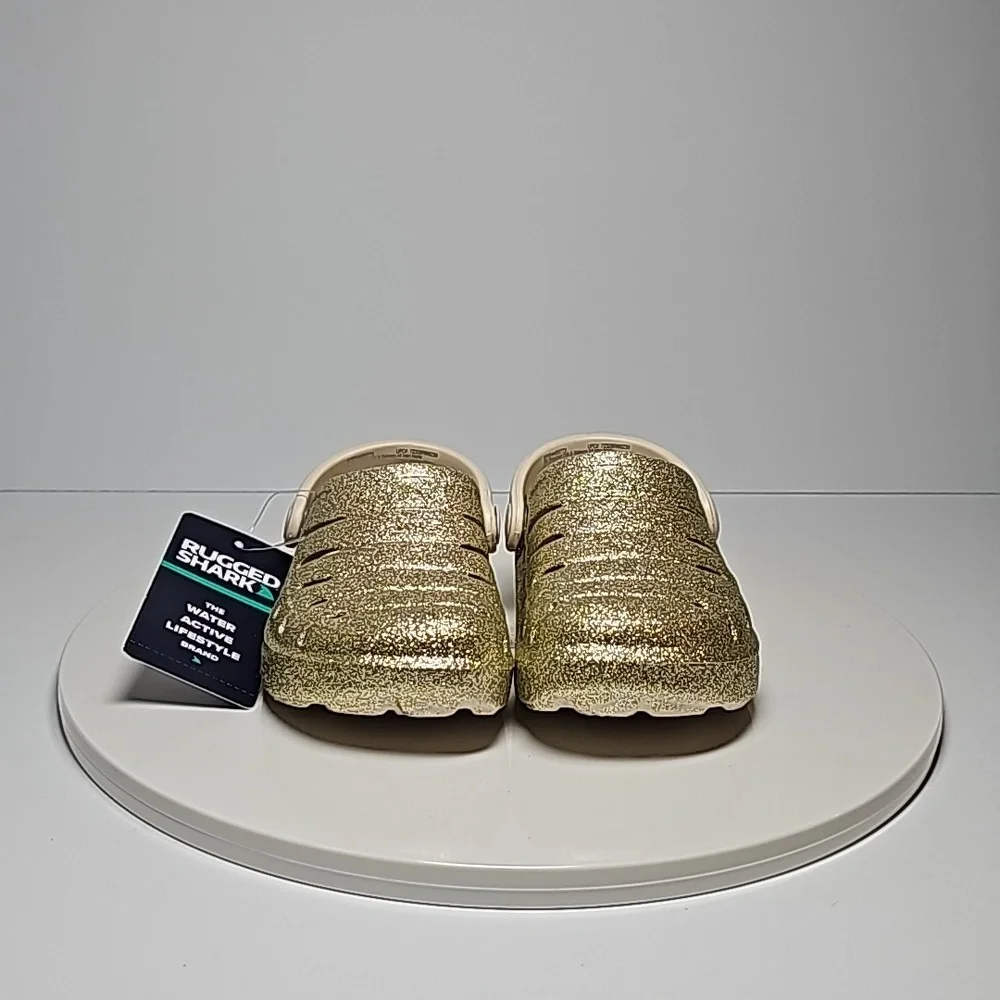 Rugged Shark Gold Glitter Clogs Toddler 7/8 NWT Lightweight Slip On Play Shoes